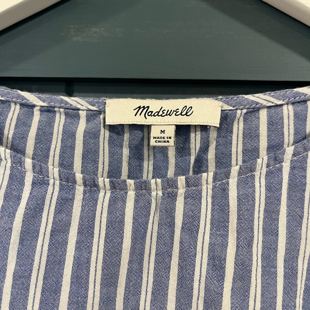 Madewell Flutter-Sleeve Smocked Top in Stripe Size Medium - Picture 4 of 7